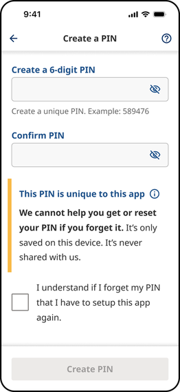 Create a PIN screen in the BC Services Card app