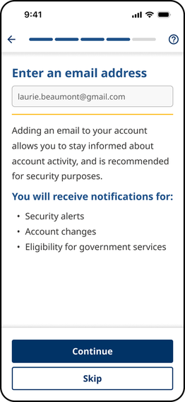 Enter an email address screen in the BC Services Card app